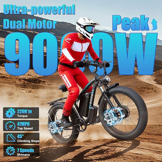 9000W Peak 58V Max-Output Ebike for Adults, Powerful 34Ah Battery Dual Motor Ebike, 47MPH Top Speed Fast E-Bike, Up to 105 Miles 24"x4.0 Fat Tires Electric Mountain Bicycle for Sand Beach Snow
