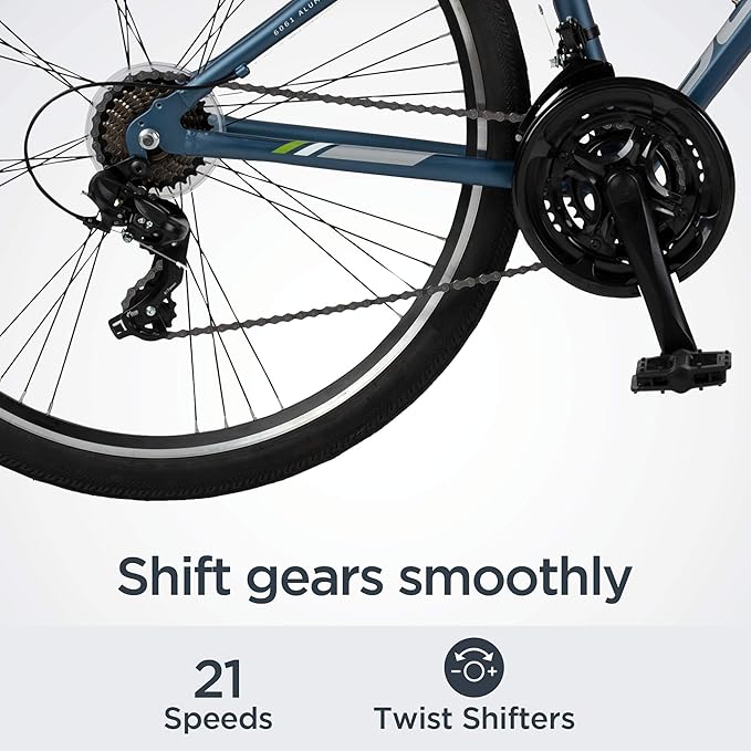 Schwinn Network 3.5 Hybrid Bike, 700c Mens and Womens Bike, 21-Speed Hybrid Bicycle, Aluminum Frame, Suspension Seat, Alloy Linear Pull Brakes, Adult Bicycle
