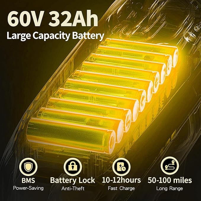 5000w Dual Motor Electric Bicycles, 60V Battery E-Bike with 45 MiIe P-Hour Electric Bike for Adults, 26 Fat Tire Hunting Ebike for All Terrain, Full Suspension Electric Ebike