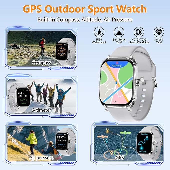 Smart Watch for Women Men with Text and Call, Smartwatches with Heart Rate/SpO2/Sleep/Stress Monitor, 100+ Sports Modes, Fitness Watches Compatible with iOS/Android (Silver, 1.96")