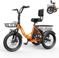 Qlife Triker Electric Bike, Peak 750W/1200W Brushless Motor Folding Trike Ebike, 499Wh Removable Battery, Step-Thru 3 Wheel Electric Bicycle, Up to 55 Miles, 20 Tire Tricycle for Adults