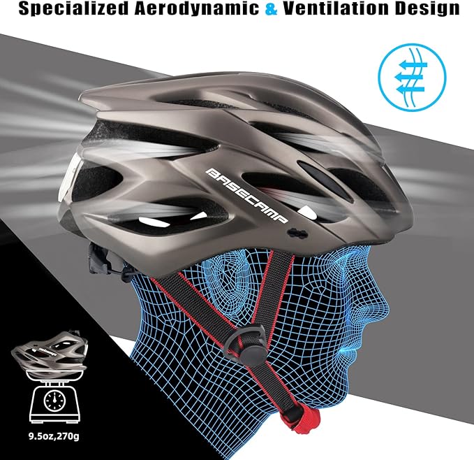 Basecamp Bike Helmet for Women Men with LED Safety Light Removable Sun Visor Lightweight Bicycle Helmet Adjustable Breathable Mountain & Road Cycling Helmets for Adult