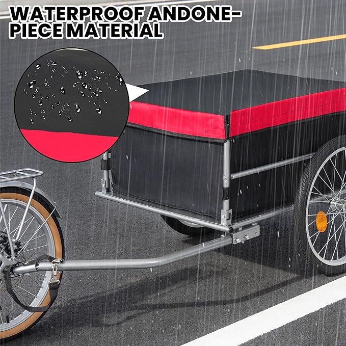 Aluminum Bicycle Trailer, Foldable Bike Cargo Trailer with Universal Hitch, 20'' Wheels, Removable Cover, Folding Frame Quick Release, Ebike Trailers for Camping, Groceries, 120 LBS Capacity, Red