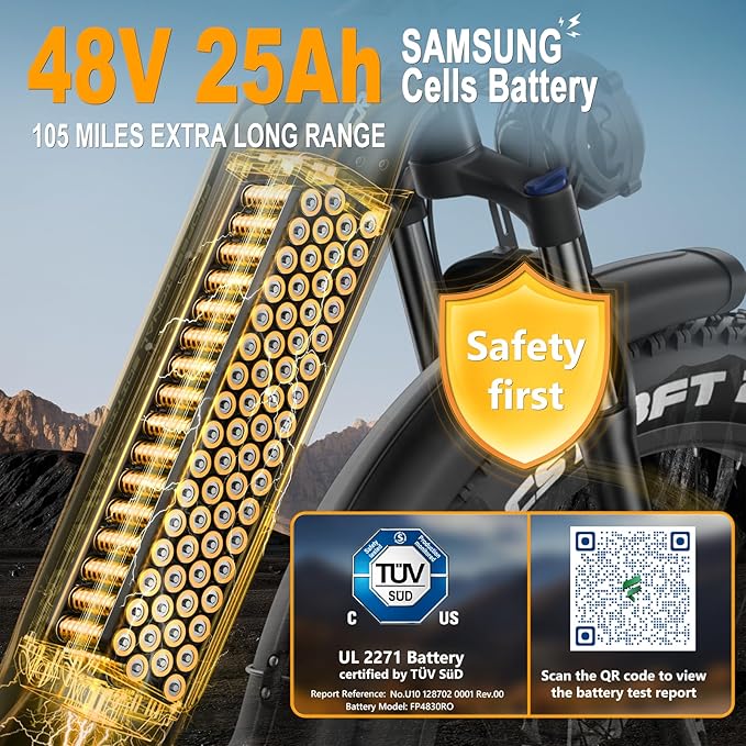 FREESKY Wildcat Ultra 3000W Electric Bike for Adults 105mile Long Range Step-Thru Ebike Motor 37MPH Dirt E Bike 25Ah Samsung Battery 26'' Fat Tire Electric Bicycle Full Suspension for Commute