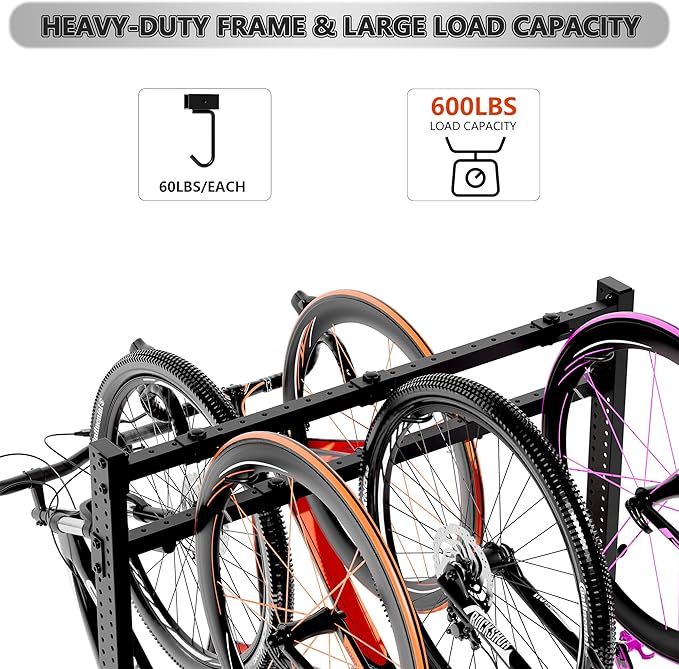 Freestanding Bike Rack Storage, 6 Bike Rack Adjustable Height, Space Saving, Vertical Floor Stand Bike Storage Garage for Backyard, Garage Organizer, Workplace, Up to 600 LBS (Upgraded 6 Bike Rack)