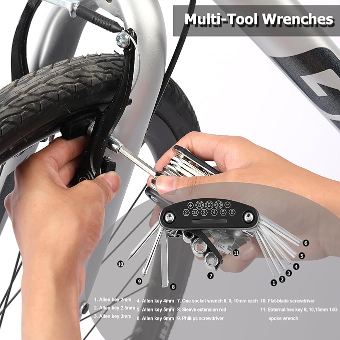 Bike Brakes Set, Complete Brake kit for Most Bicycles Mountain Bike, Front and Rear Bike MTB Hybrid Brake, Callipers Cables Lever Kit, Multi-Tool Wrenches - Black