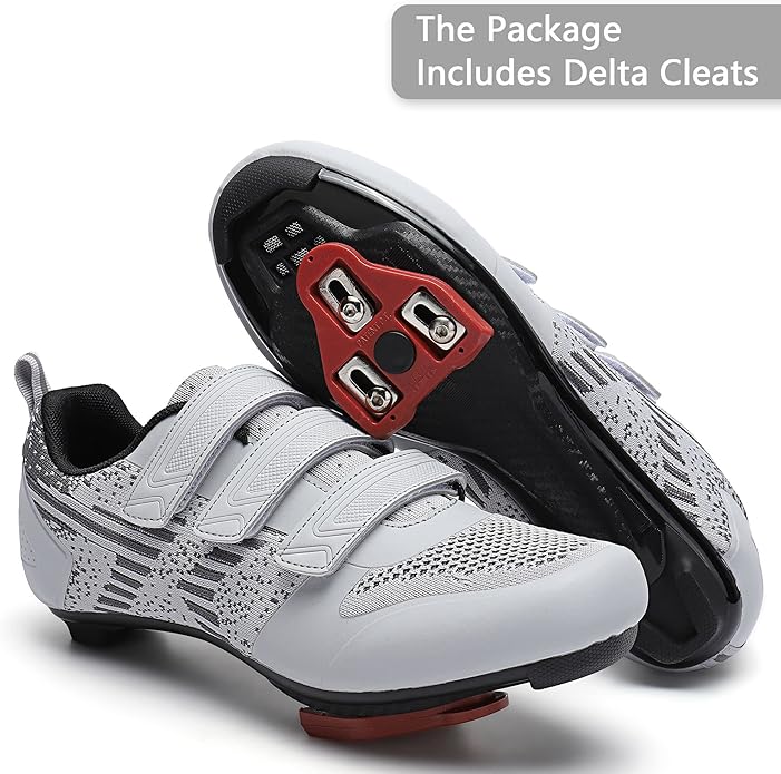 Unisex Road Bike Cycling Shoes Compatible with Peloton Shimano SPD Bike Riding Shoes for Men Women, 3 Straps, Pre-Installed Delta Cleats for Indoor Outdoor Cycling Biking
