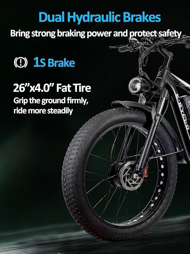 6000W Electric Bike for Adults, 52V 32AH Dual Motor E-Bike, Up to 100Mile & 45MPH All-Terrain Fat Tires Full Suspension 24/26 Inch Electric Bicycles Hydraulic Disc Brake for Road UL2849 by SGS