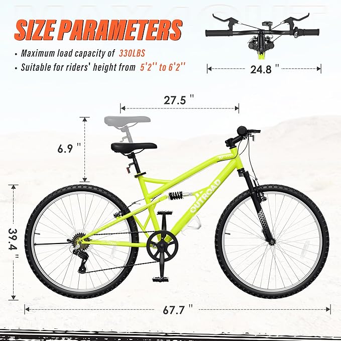 26 inch 7-Speed Commuter Bicycle,Hybrid Bicycle,Men's Cruiser Bike/Mountain Bike V Brake,Metal Frame, Adult Bike (Black, White, Blue, Green, Purple, Pink)
