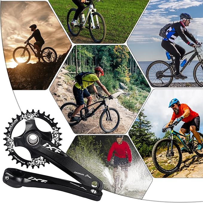 BUCKLOS IXF 104 BCD 30T-38T 170MM Mountain Bike Crankset, Hollow Integrated MTB Crank Set, Aluminum Alloy Crankset Round Oval Narrow Wide Chainring with Bottom Bracket Bolts Fit Shimano/FSA Gaint