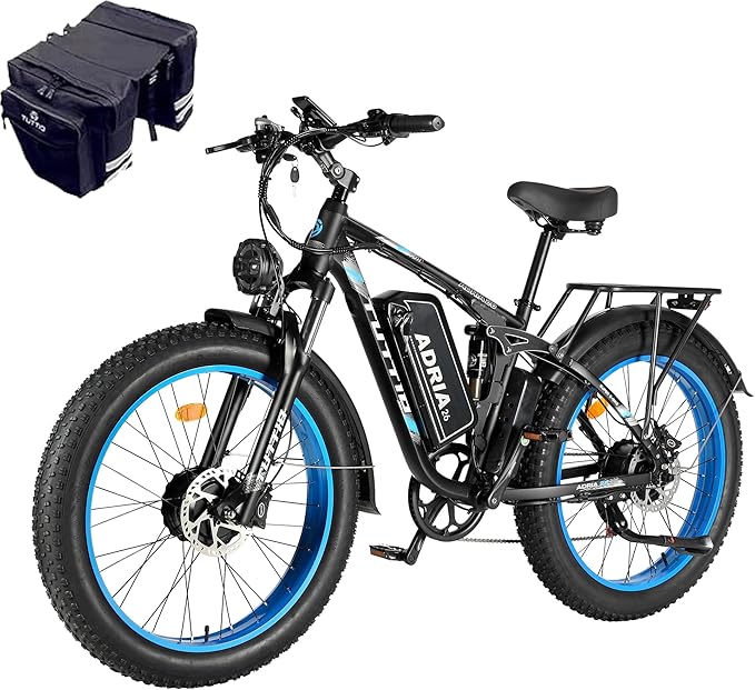 Tuttio Adria26 5000W/6000W Dual-Motor Ebike,40-46MPH Electric- Bike for Adults, 26 * 4" Fat Tire Electric Bicycle, 52V 25AH E-Bike Full Suspension Electric Dirt Bike for Off-Road Mountain Hunting