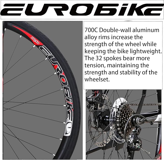 EUROBIKE Road Bike,49 /54cm Frame Road Bicycle for Men and Women,21 Speed Adult Bike,Disc Brake 700C Bike,Blackwhite