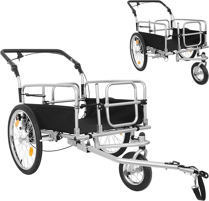 3-in-1 Heavy-Duty Bike Cargo Trailer, Bicycle Trailer– E-Bike Compatible Steel Frame, 110lb Capacity, Convertible Stroller & Pull Cart w/Suspension, 20" Wheels & Accessories