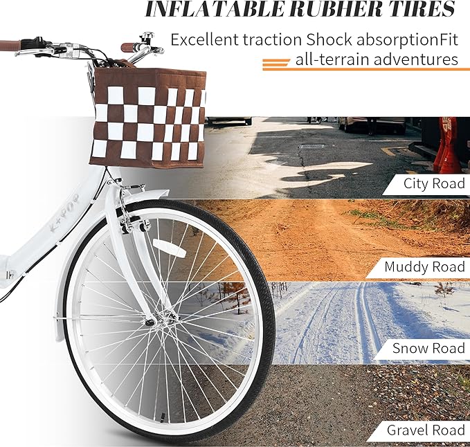 Foldable Beach Cruiser Bike for Women, 24/26 Inch Folding Bikes for Women, 7 Speed Commute Bike with Basket Adult Womens Bicycles Folding Cruiser Bikes for Adults, City Commuting's Bicycle