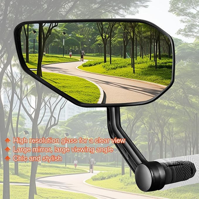 Bike Mirror, Bicycle Mirror for Handlebar Mount, Scratch Resistant Glass Lens Large Bar End Bike Rear View Mirror for E-bike, Mountain Bike, City Bikes & Scooter (Left&Right 0.59-0.78")