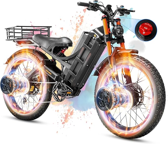 eAhora 5600W Romeo Pro 3 Dual Motor Electric Bike for Adults 50MPH, 60V70A, 26x4 Fat Tire Full Suspension All Terrain Ebike for Men Women, Up to 200 Miles for Snow Off-Road Commuter Mountain E-Bike
