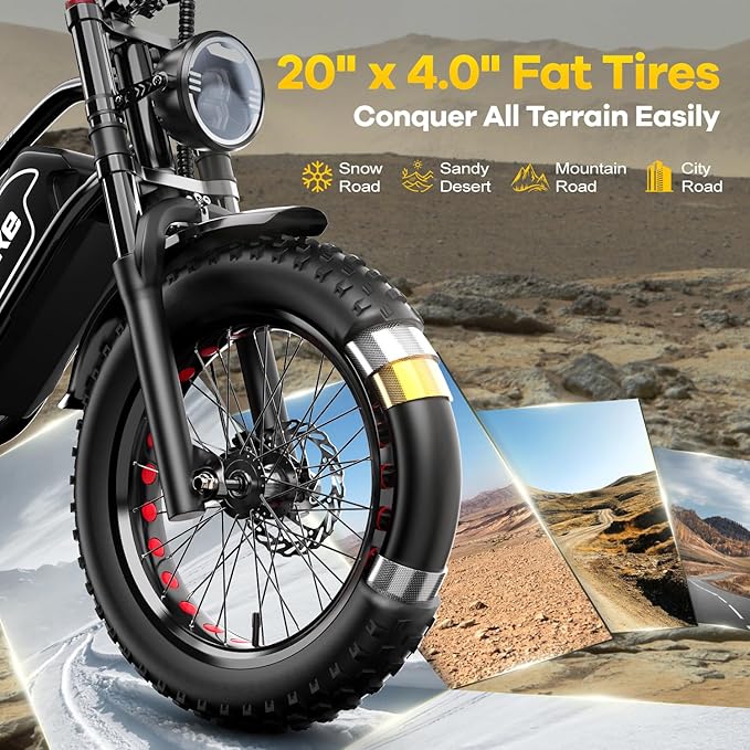EUYBIKE Electric Bike for Adults, 2000W/3000W Peak Single/Double Motor with 48V/52V 25AH/30AH Battery, 20"x4.0" Fat Tires 35MPH/37MPH Ebike, Dual Hydraulic Disc Brake Full Suspension Electric Bicycle