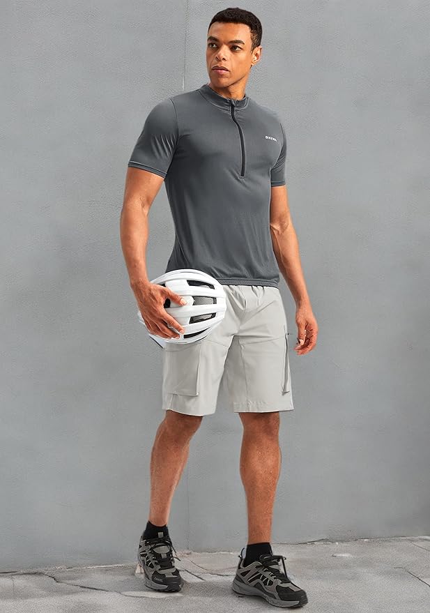 Bikewa Men's Cycling Jersey Moisture Wicking Short Sleeve UPF Half Zip Bike Road Riding Biking Shirts for Men Zipper Pockets
