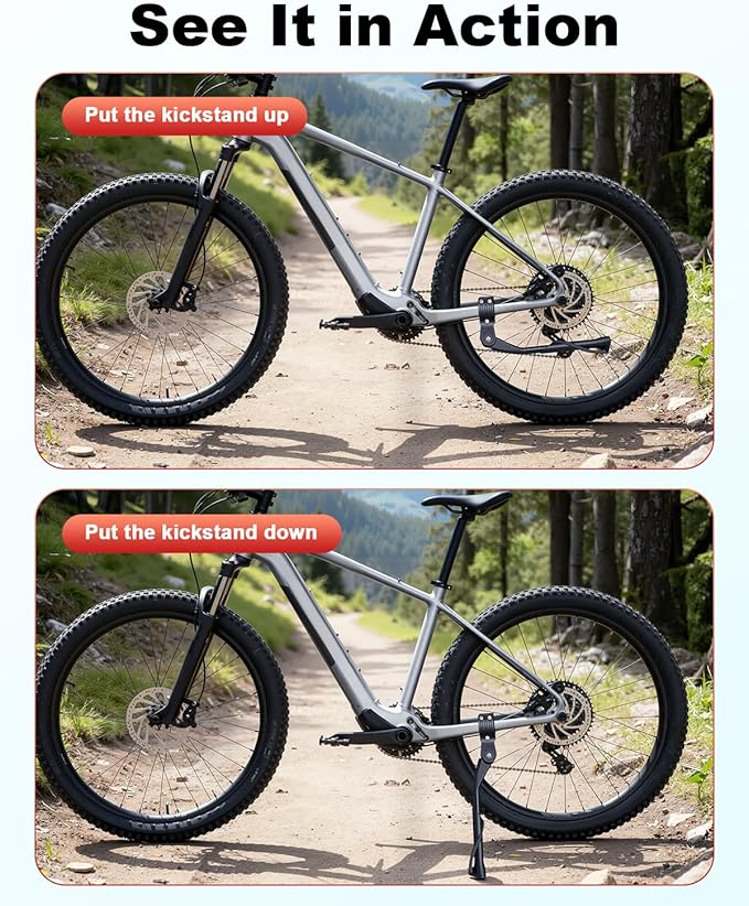 YBLNTEK Bike Kickstand Adjustable Height, Bicycle Kickstand Reinforced Aluminum Alloy Rear Bike Kick Stand for 24" 26'' 27.5'' 28" 29 inches Adults Mountain Road Bikes, Non-Slip Sole