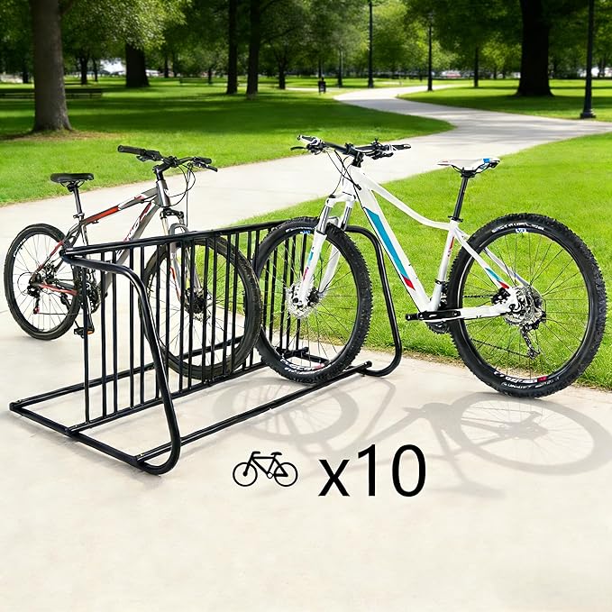 Towallmark Bike Rack, 60Inch Grid Bicycle Rack, Alloy Steel Holders Floor Bike Rack, Bicycle Floor Parking Stand with 10-Bike Capacity for Garages Streets Yards Bike Events