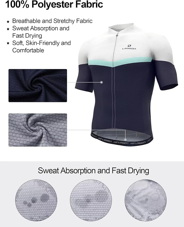 LAMEDA Men's Cycling Jersey Breathable Lightweight Short Sleeve Elastic Pro Road Bike Shirt Full Zip