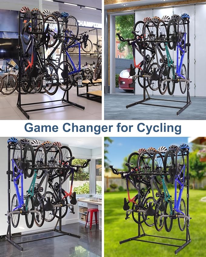 Freestanding Bike Rack Storage - Vertical Bike Stand Max 5 Bikes with Helmet Holders, Heavy-Duty Solid Steel Bicycle Stand Indoor Garage Floor Stand for Home & Garage& Bike Park