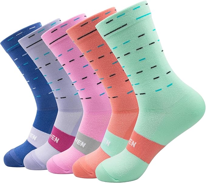 Cycling Socks Compression Athletic Crew Running Socks Mens Womens Hiking Riding Bike Workout Climbing Sports 5 Pairs