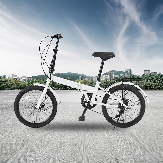 20 Inch Folding Bike 7 Speed Foldable Bicycle with Dual Disc Brakes Front Rear Fenders Adjustable Seat and Handlebar 176Lbs Capacity, Commuting City Bicycle