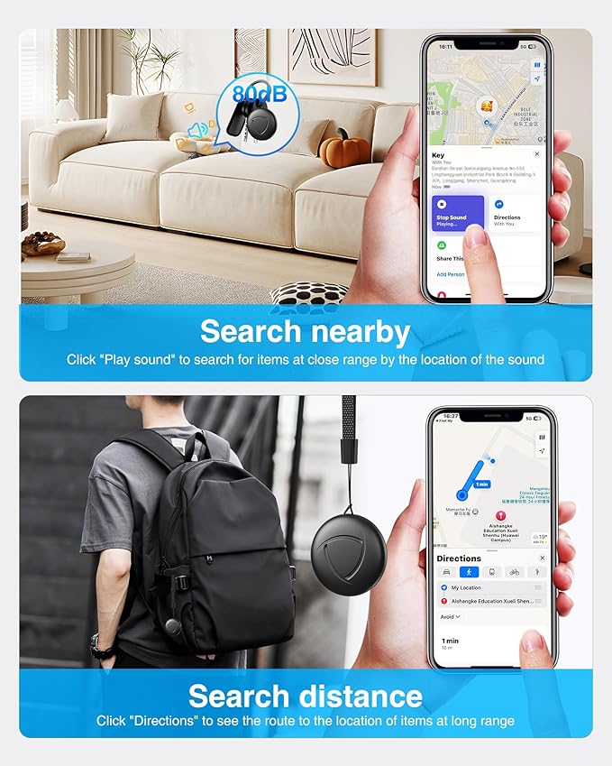Smart Tracker Tags-4 Pack - GPS Air Tracker Bluetooth Key Finder Compatible with Apple Find My (iOS Only), 80dB Loud Beep for Bike, Wallets, Luggages, Bags,Replaceable Battery