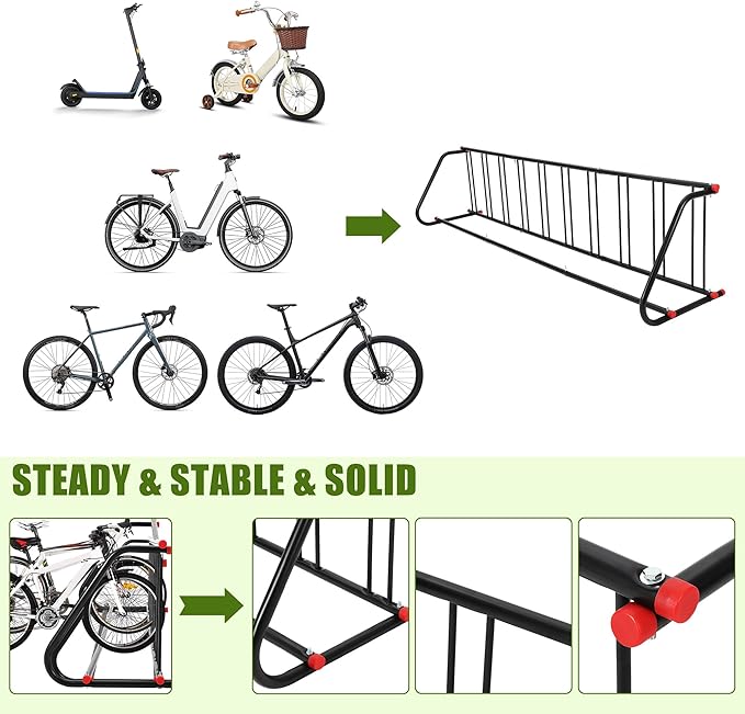 Commercial Grid Bike Rack, Single Sided Bike Rack Stand Ground, 10-Bike Capacity Bicycle Storage Stand, Power Coated Steel Floor Parking Stand for Garages, Stores, Schools and Universities