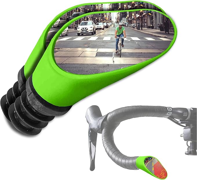 Sprintech Swiss-Made Convex Chrome-Plated Bike Mirror for Drop Bars – Hand-Finished, Adjustable, Reflective Surface, Durable ABS Housing, Universal Fit for Enhanced Rear Visibility (Green, Pair)