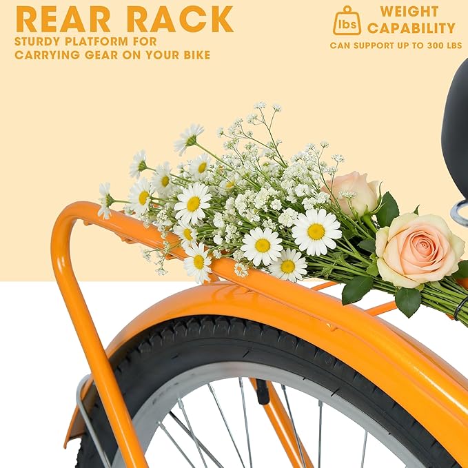 26 Inch 7-Speed Beach Cruiser Bike for Men & Women, Step-Through Comfort Frame, Upright Riding Position, Alloy Wheels & V-Brakes for Commuting & Leisure