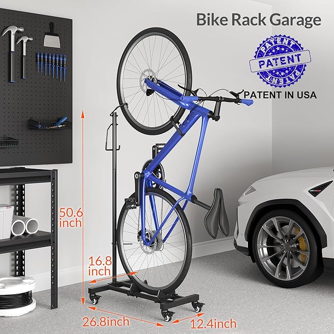 Vertical Bike Parking Stand - Adjustable Height for 29"Wheels, Space-Saving & Freestanding Bike Rack for MTB/Road Bikes,No-Drill Installation Indoor Bike Storage for Apartments & Garages