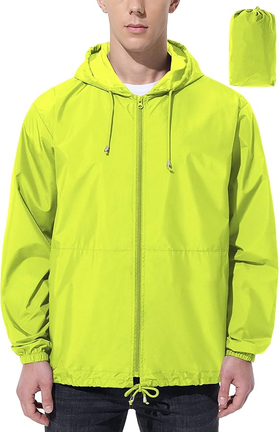 Mens Rain Jacket Raincoat Windbreaker Running Waterproof Lightweight Packable with Hood Travel Hiking Cycling
