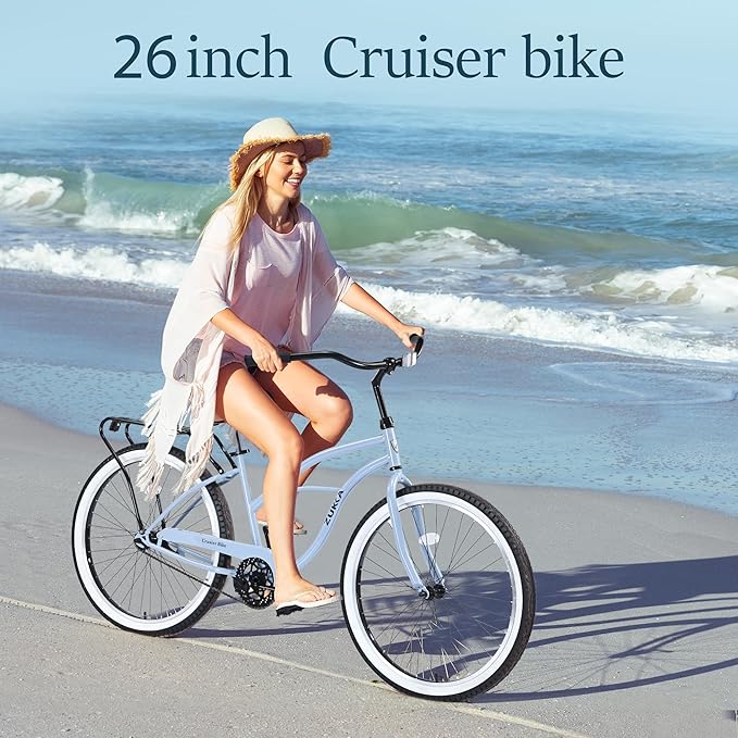 Multiple Colors Adult Beach Cruiser Bike, Single Speed Bicycles 26" Inch, Fixed Gear Bike, Wide Wheels for Stability, Rear Coaster Brakes, Multiple Speed Options