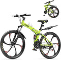 Betterland 26 Inch Mountain Bike, 21 Speeds Full Suspension Folding Bikes, Dual Disc Brake, High Carbon Steel Frame and Non-Slip Quick Release tire Bicycle for Adult