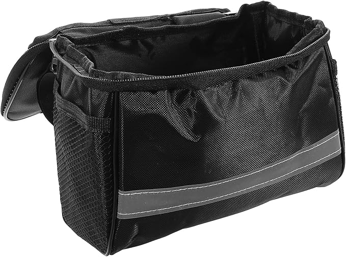 Bicycle Handlebar Bag and Top Tube Storage Pouch for Road and Electric Bikes, Black Foldable Front Bike Bag with Waterproof Material, Cycling Accessory for Outdoor Riding