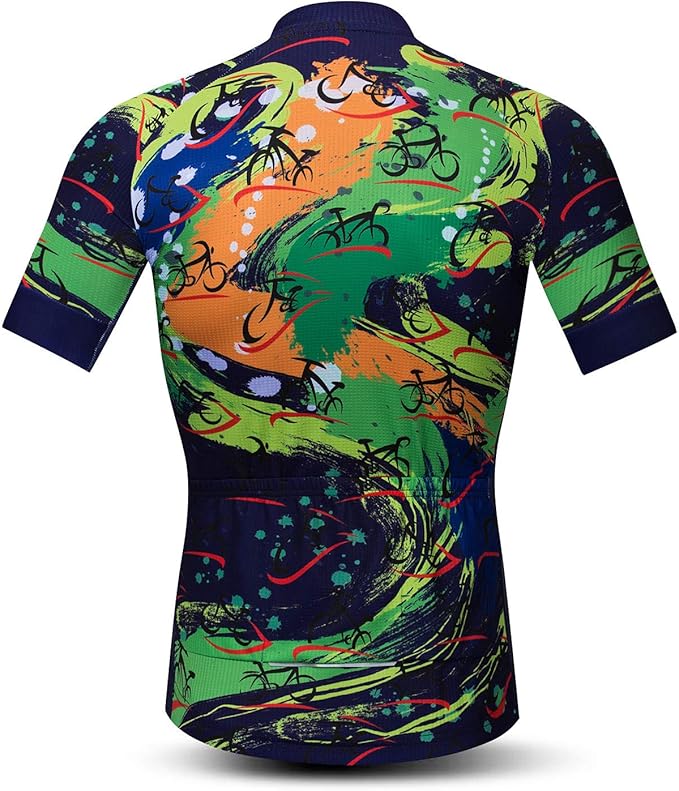 Men Cycling Jersey Skull Bike Short Sleeve Tops Quick-Dry Reflective 3-Pockets S-3XL