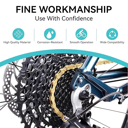 Gold Single Speed Bike Chain, Bicycle Chain Bike Parts Chain Replacement for Road E-Bike Mountain Racing Cycling E-Bike MTB BMX (Gold Single Speed)