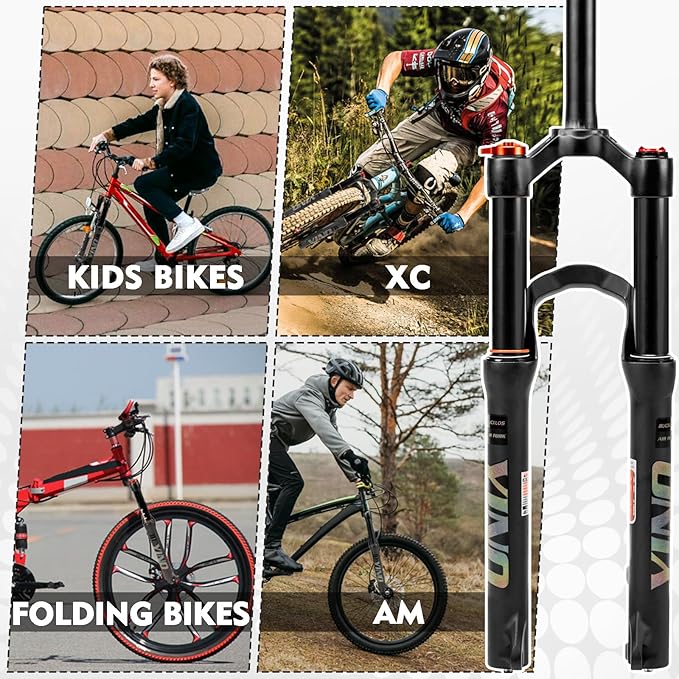 BUCKLOS YINO 24 inch MTB Air Suspension Fork 120mm Travel, QR 9mm/100 * 15mm Thru Axle Disc Brake, 1-1/8" Straight Tube Manual Lockout XC AM Ultralight Mountain Bike Front Forks
