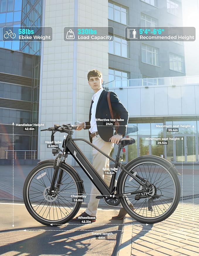 Jasion 26" Electric Bike for Adults, Internal Removable Battery Ebike with 3 Modes & 7-Speed, UL2849 Certified, 1200W Peak Motor, Max 28Mph & 50Miles, Shock Absorber, Electric City Commuter Bicycle