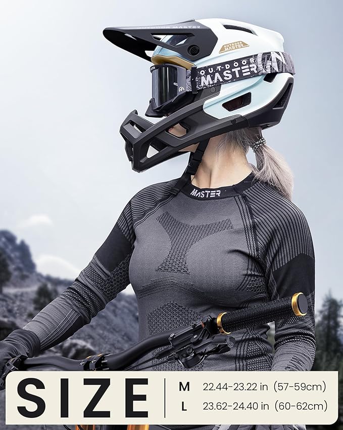 OutdoorMaster Full Face Mountain Bike Helmet for Men & Women-Two Removable Chin Pad Mountain Bike Helmet Grizzly, Ventilation Lightweight Racing Downhill DH BMX MTB Helmet