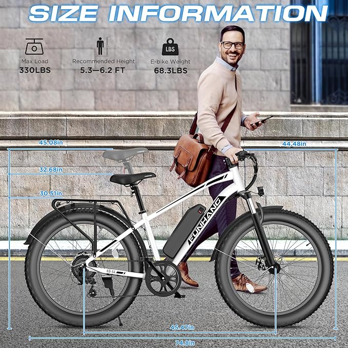 Electric Bike for Adults, 1000W Peak Ebike, 25MPH 60Miles Electric Mountain Bike, 26" Fat Tire Electric Bicycle with 48V 13AH Battery, Front Suspension,7 Speed, Rear Rack, UL 2849 Certified