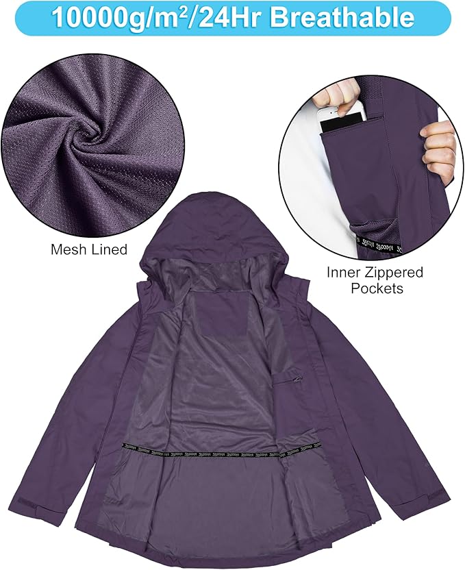 33,000ft Packable Rain Jacket Women Lightweight Waterproof Raincoat with Hood Cycling Bike Jacket Windbreaker