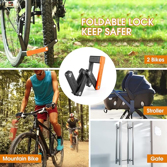 Compact Folding Bike Lock with 3 Keys, 2.06 Ft Anti Theft Security Bicycle Locks, Super Strong Bicycle Security Chain Lock with Bracket for Electric Bikes/Scooters
