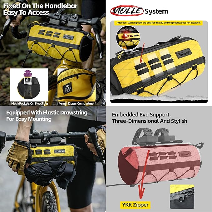 Rhinowalk Bike Handlebar Bag 2.8L Waterproof Front Tube Bag for Road, Gravel, and Mountain Bikes, Cylindrical EVA Frame Pack with Shoulder Strap (Black)