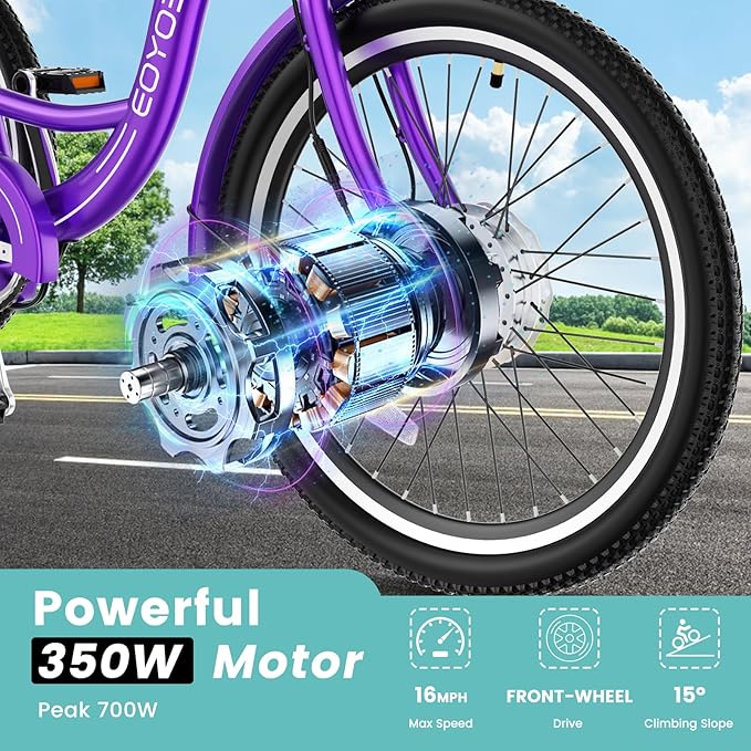 Electric Tricycle for Adults Seniors, 24/26 Inch 3 Wheel E-Trike, 350W Motor (700W Peak), Removable 36V Battery, Up to 15.5MPH, 25-60Mile Range, Low Step-Through, Rear Basket, 350lbs Capacity, 7 Speed
