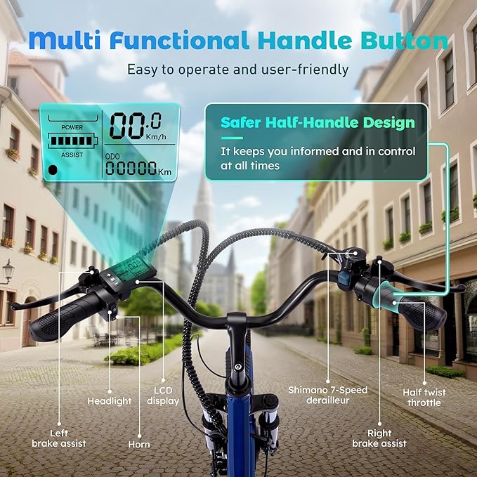 Luxevelo 500w Electric Trike Electric Tricycle for Adults Hydraulic Disc Brakes Adult Tricycle 24 inches Tire 7speed Power Assist Multiple Shock Absorption Compact Commuter 48v 13ah Removable Battery