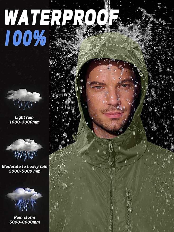 Men's Cycling Jacket Rain Jacket Waterproof Windbreaker Raincoat Running Hiking Gear Hood Lightweight Packable