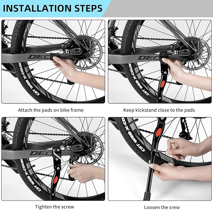 ROCKBROS Bike Kickstand Adjustable Bike Rear Mount Kickstand Bike Side Aluminium Alloy Adults Kick Stand for 22’’-28’’ Inch Mountain Road Bikes